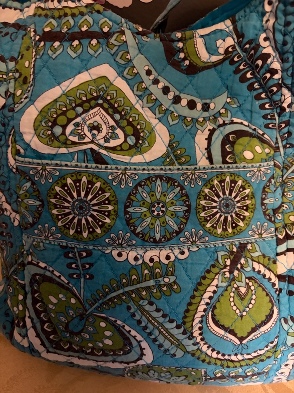 Quilted Paisley Tote Bag - Blue Green Pattern - Picture 2 of 5